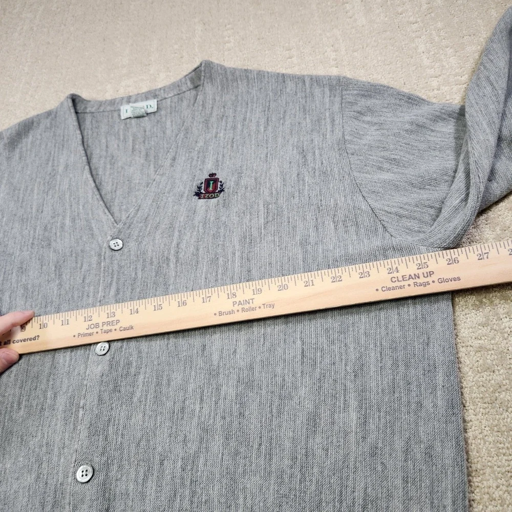 Vintage Cardigan Sweater Men XL Izod USA Made Gray V Neck Knit Preppy Tennis‎